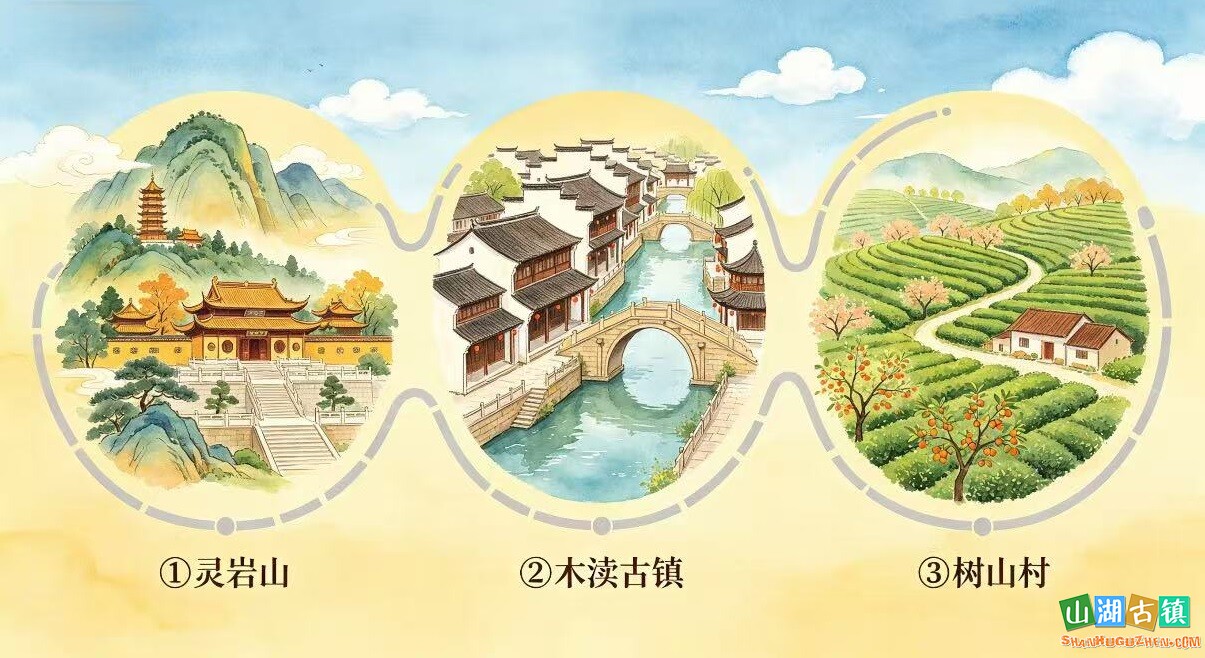 苏州西部山水人文一日游灵岩山·木渎古镇·生态村（5个途径点）